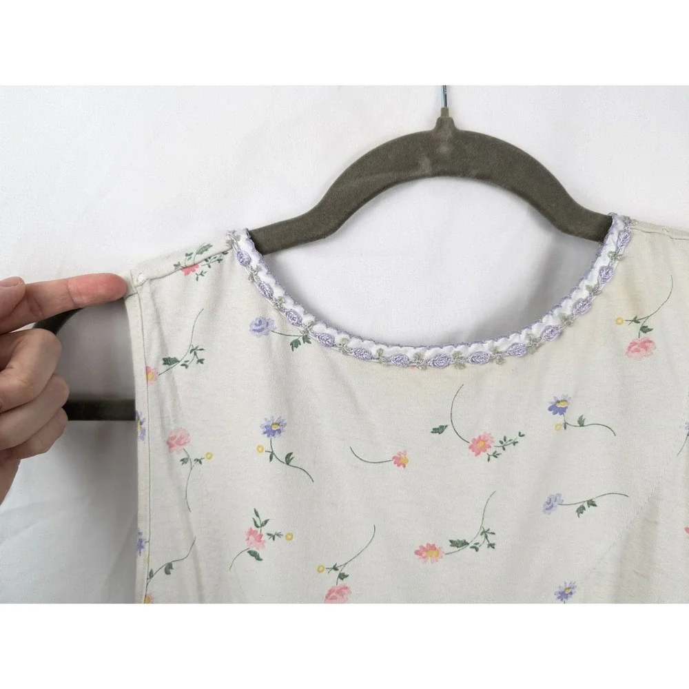 Vintage 90s Floral Lace Trim Sleeveless Nightgown Size S Cottagecore Button Twee